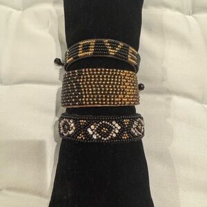 Black and Gold Beaded Bracelet Set